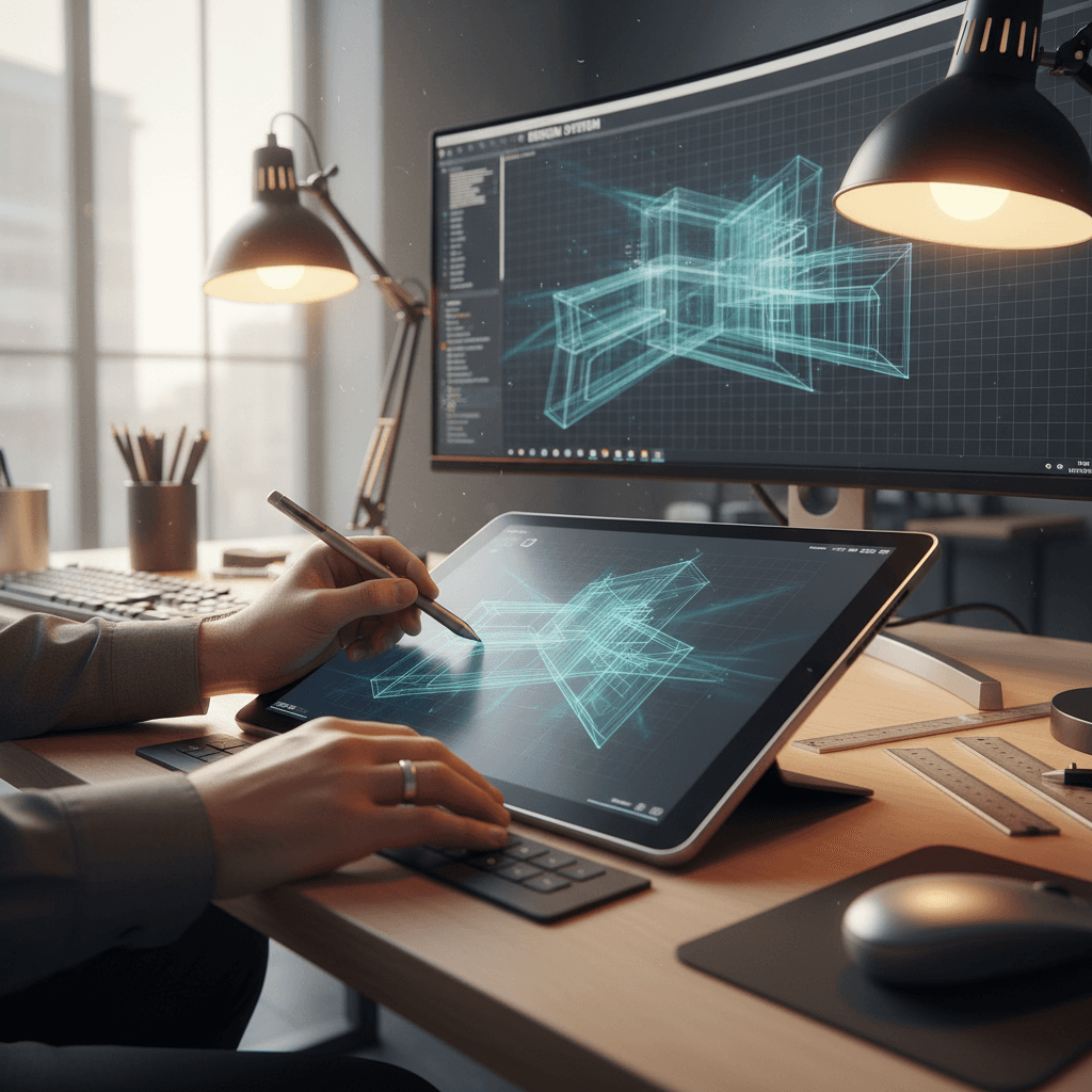 3D booth design being created on designer workstation