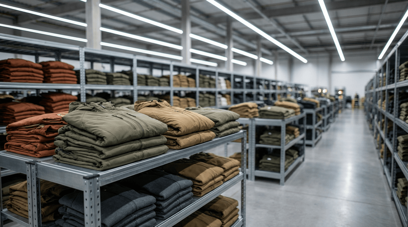 Organized fabrication workshop with multiple booth projects in production